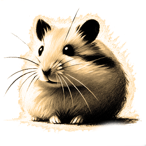 Freigestelltes Sepia-Bild eines Hamsters im Profil mit achtsamer und ruhiger Haltung