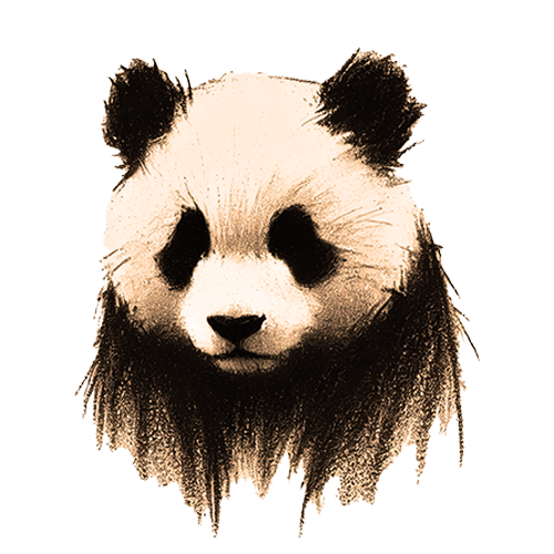 Freigestelltes Sepia-Bild eines Pandas im Profil mit ruhiger und ausgeglichener Haltung