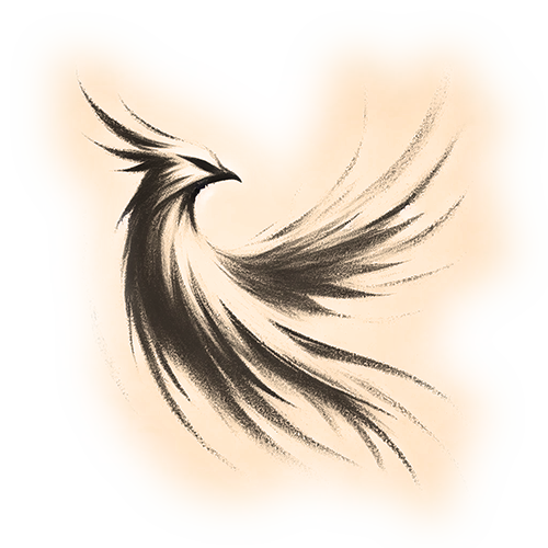 Freigestelltes Sepia-Bild eines Phönix im Profil mit feuriger und majestätischer Haltung